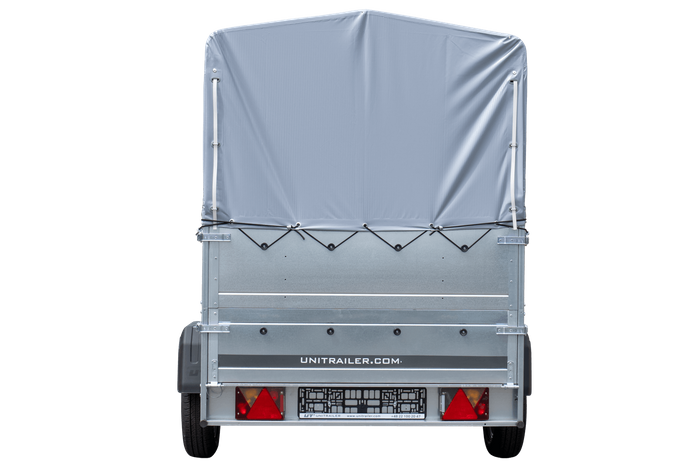 Remorque porte-voitures 230x125 UNITRAILER GARDEN 230 KIPP avec ridelles BIS, châssis H-800 et bâche grise