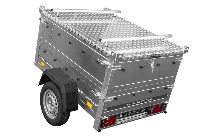 Remorque mono-essieu 150x106 UNITRAILER GARDEN 150 KIPP avec ridelles BIS et bâche en aluminium