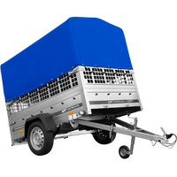 Remorque à un essieu sur ressorts UNITRAILER GARDEN 201/R KIPP 200x125 avec côtés en filet, châssis H-800 et bâche bleue