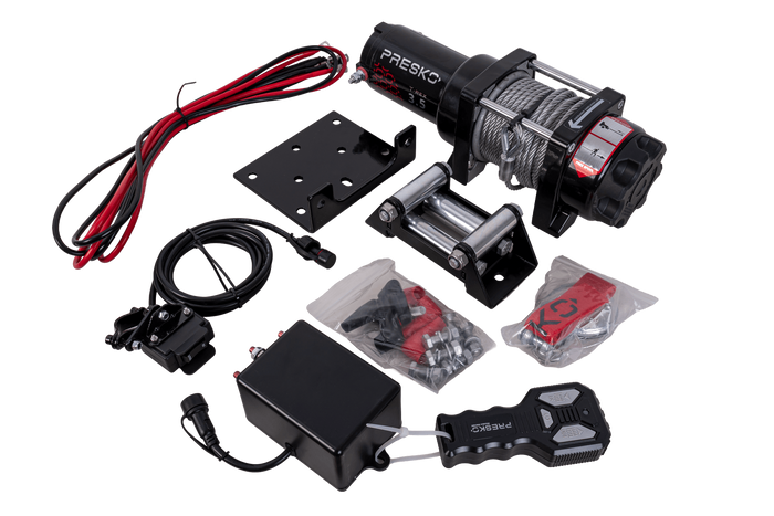 Treuil électrique pour remorque PRESKO T-REX 3.5 12V 1590 kg avec câble en acier de 12 m