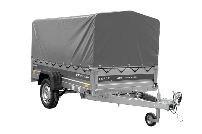 Remorque porte-voitures sur ressorts 230x125 UNITRAILER FORCE 230/R KIPP avec châssis H-800 et bâche grise