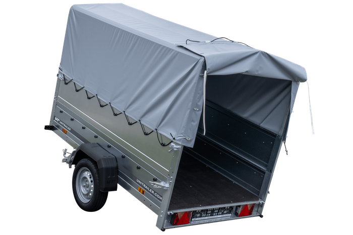 Remorque porte-voitures 230x125 UNITRAILER GARDEN 230 KIPP avec ridelles BIS, châssis H-800 et bâche grise