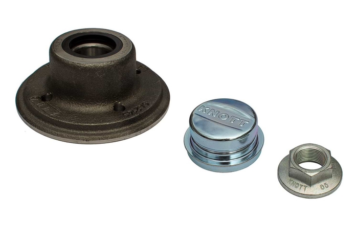 Moyeu avec roulement pour essieu non freiné KNOTT 4x100, kit de cache-écrous