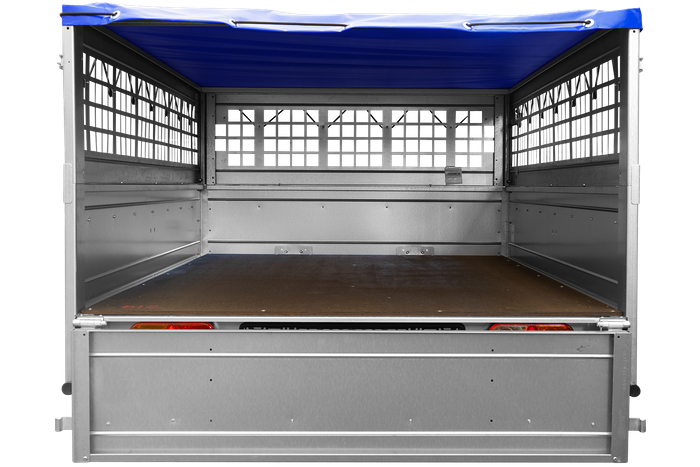 Remorque simple essieu 200x125 avec bâche plate, tiges de support bâche, ridelles grillagées et roue jockey - Garden Trailer 201 KIPP