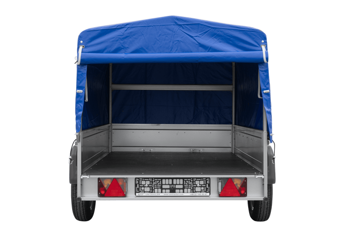 Remorque légère 200x125 UNITRAILER GARDEN 201 KIPP avec châssis H-800 et bâche bleue