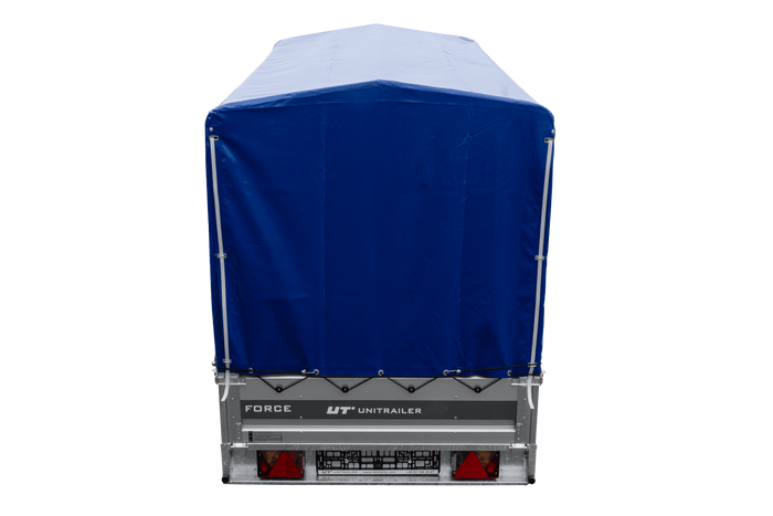 Remorque porte-voitures 264x125 UNITRAILER FORCE 264 KIPP avec châssis H-1100 et bâche bleue