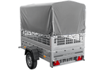 Remorque porte-voitures 200x106 UNITRAILER GARDEN 200 KIPP avec côtés en filet, châssis H-800 et bâche grise