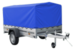 Remorque à un essieu sur ressorts 230x125 UNITRAILER GARDEN 230/R KIPP avec châssis H-800 et bâche bleue