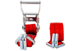 Ensemble de quatre courroies de transport rouges UNITRAIER 4 m/35 mm/2 t avec tendeur