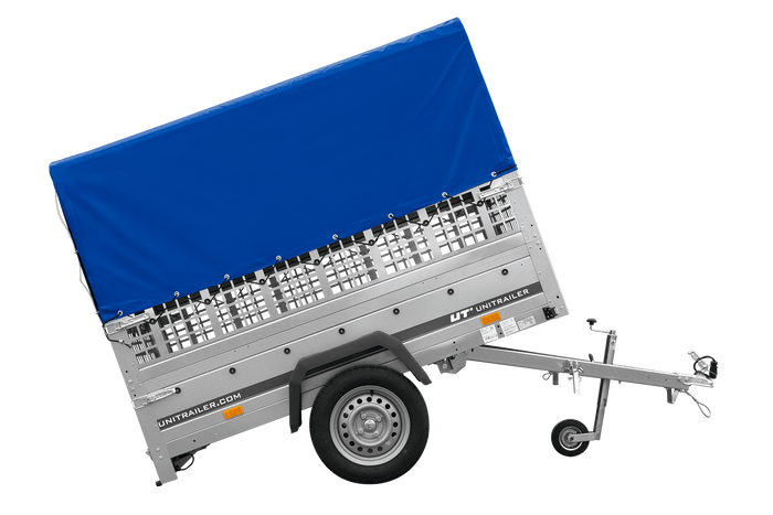 Remorque voiture 200x125 UNITRAILER GARDEN 201 KIPP avec ridelles grillagées, châssis H-800 et bâche grise