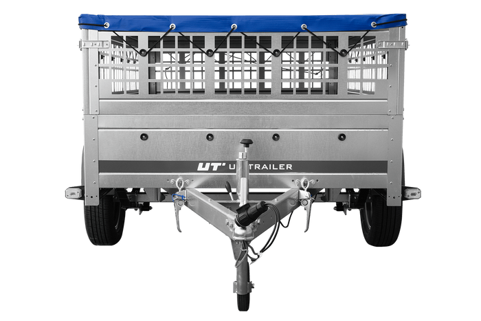 Remorque porte-voitures sur ressorts 200x125 UNITRAILER GARDEN 201/R KIPP avec côtés en filet, châssis H-0 et bâche bleue