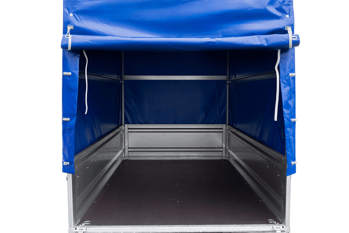 Remorque légère 230x125 UNITRAILER FORCE 230 KIPP avec châssis H-1100 et bâche bleue