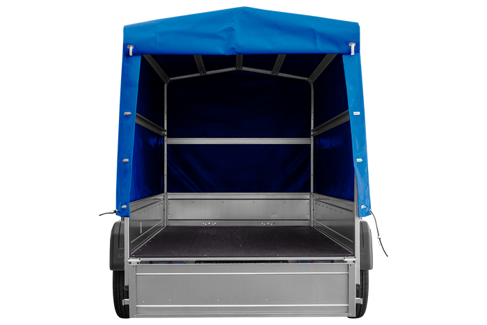 Remorque à deux essieux 264x125 UNITRAILER GARDEN TRAILER 264/2 KIPP avec châssis H-1100 et bâche bleue