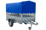 Remorque à un essieu 230x125 UNITRAILER GARDEN 230 KIPP avec côtés en filet, châssis H-800 et bâche bleue
