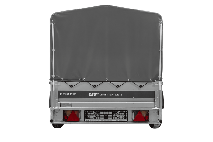 Remorque porte-voitures sur ressorts 230x125 UNITRAILER FORCE 230/R KIPP avec châssis H-800 et bâche grise