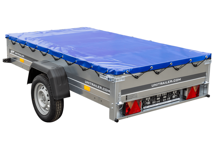 Remorque légère 230x125 UNITRAILER GARDEN 230 KIPP avec châssis H-0 et bâche bleue