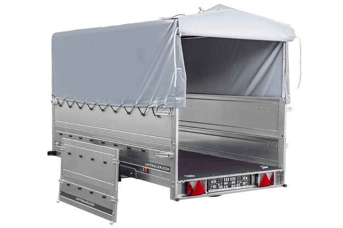 Remorque légère sur ressorts 264x125 UNITRAILER GARDEN 264/R KIPP avec côtés, ridelles BIS, châssis H-800 et bâche grise