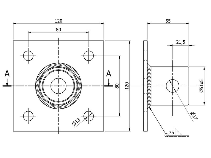 Support de manivelle complet S.170033 + adaptateur S.29317 SIMOL pour remorque de 1300 kg