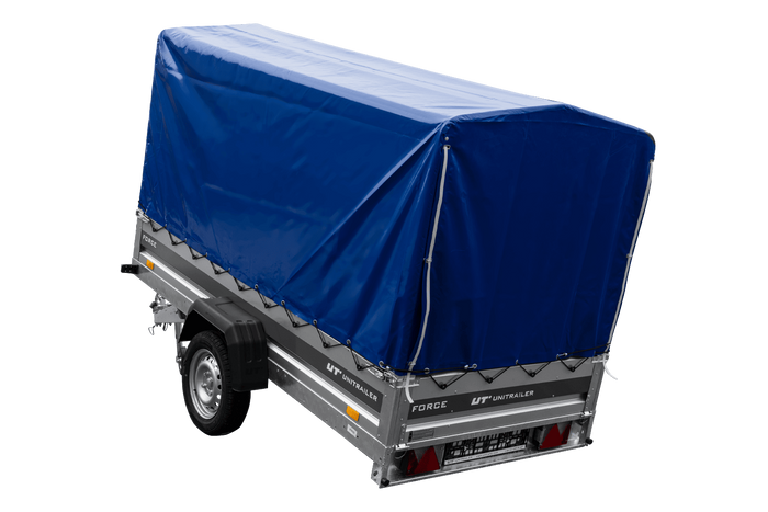 Remorque porte-voitures 264x125 UNITRAILER FORCE 264 KIPP avec châssis H-1100 et bâche bleue