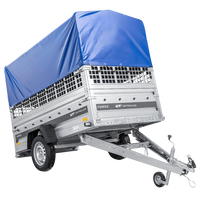 Remorque à un essieu 230x125 UNITRAILER FORCE 230 KIPP avec côtés grillagés, châssis H-0 et bâche bleue