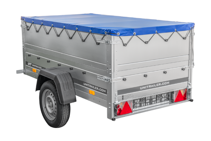 Remorque à un essieu 200x106 UNITRAILER GARDEN 200 KIPP avec côtés BIS et bâche bleue