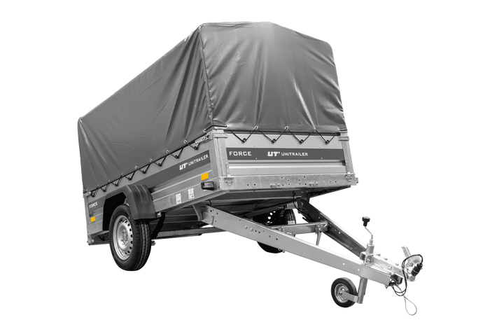 Remorque sur ressorts 230x125 UNITRAILER FORCE 230/R KIPP avec châssis H-800 et bâche grise