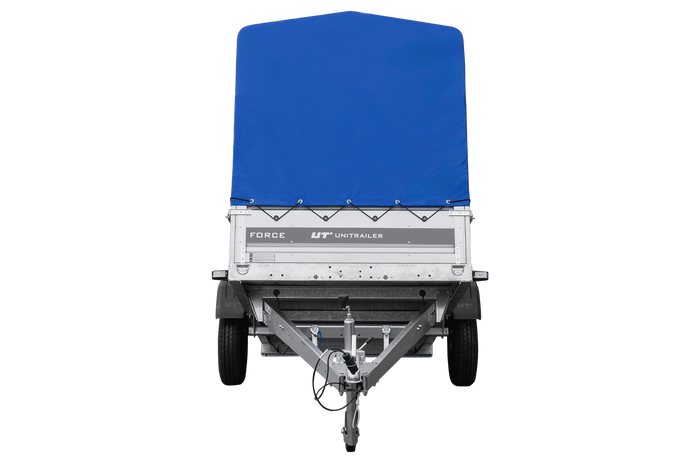 Remorque légère 230x125 UNITRAILER FORCE 230 KIPP avec châssis H-1100 et bâche bleue