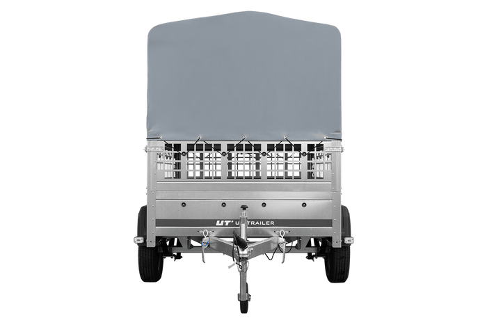 Remorque à un essieu sur ressorts UNITRAILER GARDEN 201/R KIPP 200x125 avec côtés en filet, châssis H-800 et bâche grise