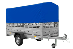 Remorque sur ressorts 264x125 UNITRAILER GARDEN 264/R KIPP avec ridelles grillagées, arceau H-800 et bâche bleue