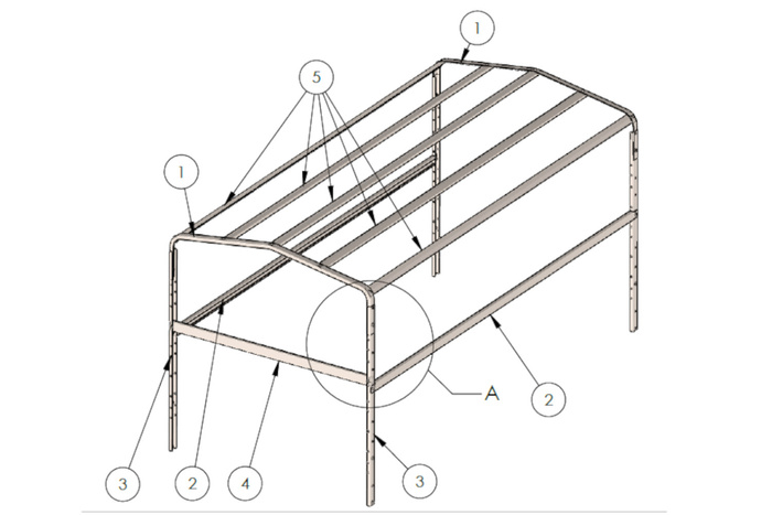 Arceau, cadre H-1100 pour bâche de la remorque UNITRAILER GARDEN TRAILER 264 et 264/2KIPP 