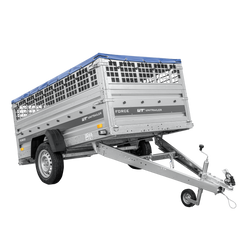 Remorque à un essieu 230x125 UNITRAILER FORCE 230 KIPP avec côtés grillagés, châssis H-0 et bâche bleue