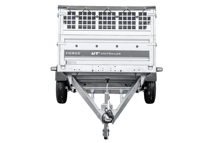 Remorque à un essieu sur ressorts 264x125 UNITRAILER FORCE 264/R KIPP avec côtés en filet, châssis H-0 et bâche grise