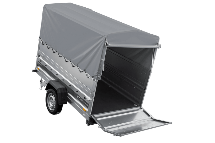 Remorque porte-voitures 230x125 UNITRAILER FORCE 230 KIPP avec ridelles BIS, châssis H-800 et bâche grise