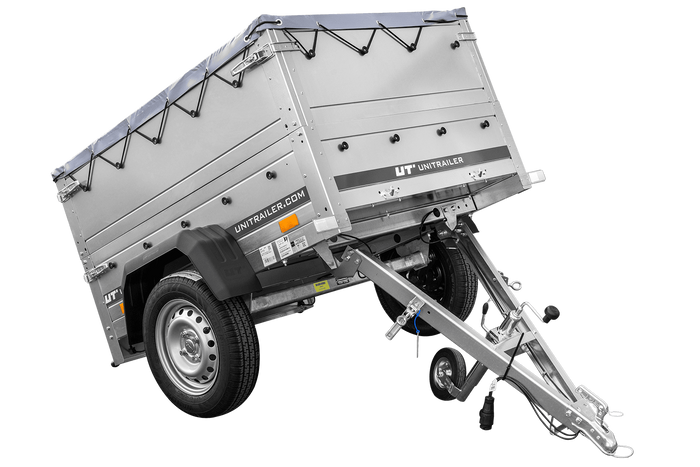 Remorque petite à vendre à benne basculante - Garden Trailer 150 KIPP [avec rehausses de ridelles et bâche plate grise]