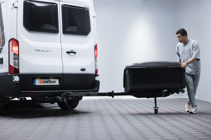 Coffre de rangement Towbox Camper Alpha noir LED (long) - coffre à bagages monté sur attelage