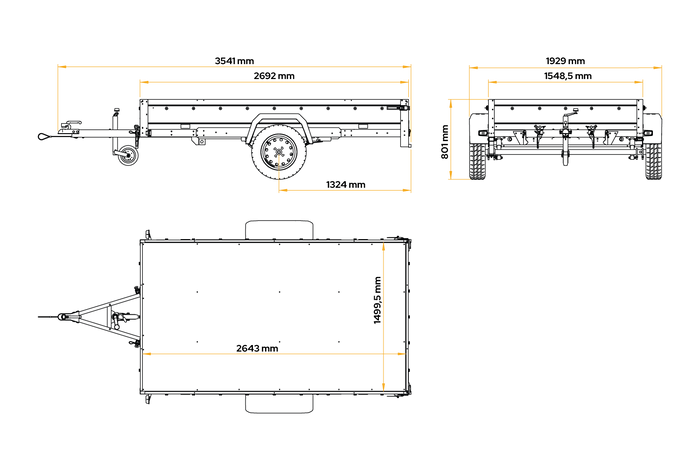Remorque à un essieu sur ressorts 264x150 UNITRAILER GARDEN 265/R KIPP