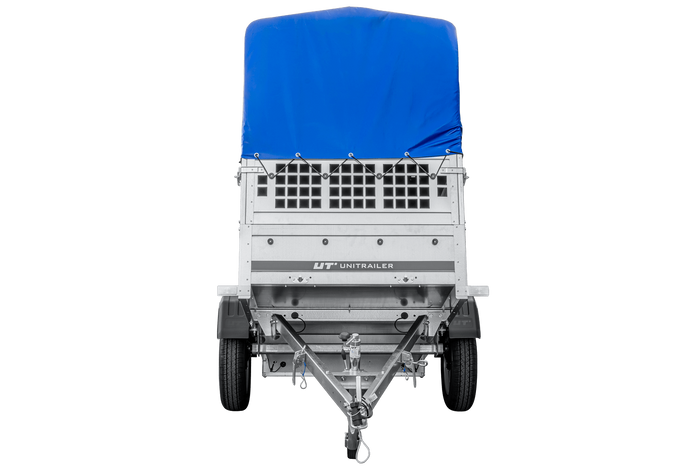 Remorque légère 200x106 UNITRAILER GARDEN 200 KIPP avec côtés en filet, châssis H-800 et bâche bleue