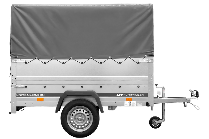 Remorque porte-voitures 200x125 UNITRAILER GARDEN 201 KIPP avec ridelles BIS, châssis H-800 et bâche grise