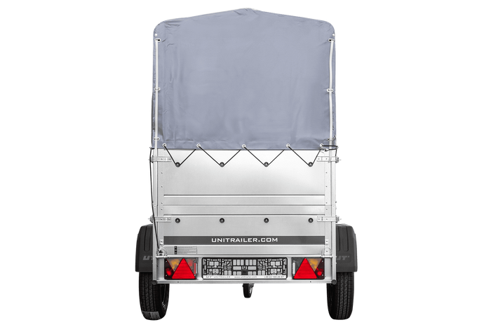 Remorque mono-essieu 150x106 UNITRAILER GARDEN 150 KIPP avec ridelles BIS, châssis H-800 et bâche grise