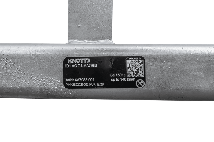 Essieu non freiné KNOTT VG7-L pour remorque 750kg 1125mm 1615mm 4x100