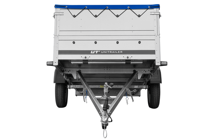 Remorque à un essieu sur ressorts 264x125 UNITRAILER GARDEN 264/R KIPP avec côtés, ridelles BIS, châssis H-0 et bâche bleue