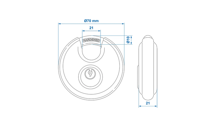 Lot de deux cadenas ronds ProPlus 341319S, cadenas à disque, 70 mm