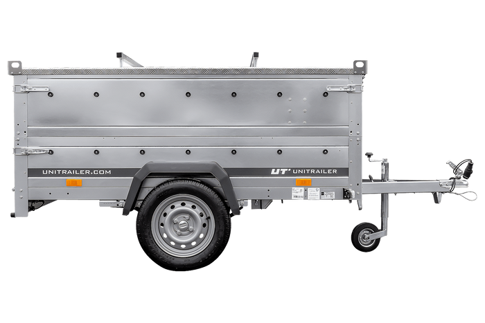 Remorque à un essieu sur ressorts 230x125 UNITRAILER GARDEN 230/R KIPP avec ridelles supplémentaires et capot en aluminium