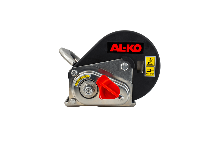 Treuil manuel pour remorque dépanneuse AL-KO 450kg avec une courroie de 6m, frein et déroulement automatique