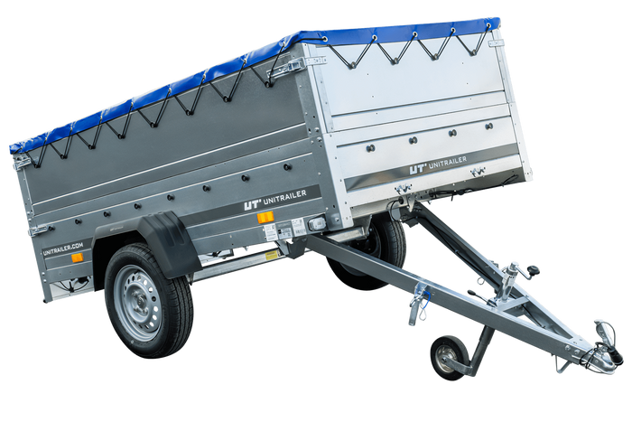 Remorque légère 230x125 UNITRAILER GARDEN 230 KIPP avec côtés BIS et bâche bleue