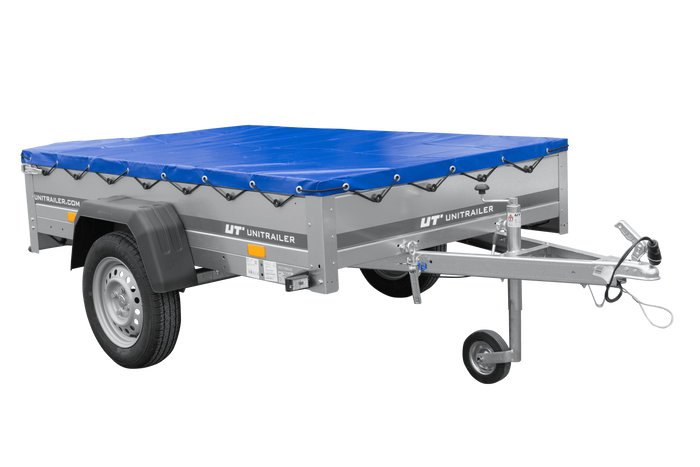 Remorque voiture 200x125 UNITRAILER GARDEN 201 KIPP avec châssis H-0 et bâche bleue
