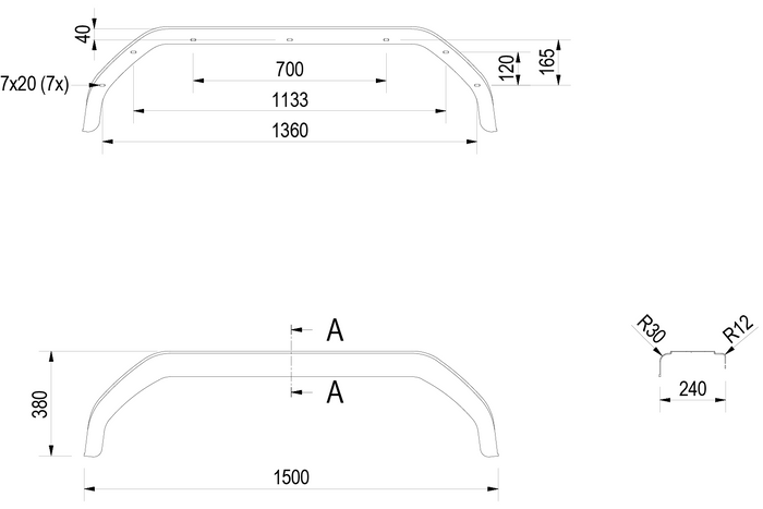 Kit de deux garde-boue jumelés pour remorque 15-16" DE HAAN THMK 24150 passages de roues 1500/240mm