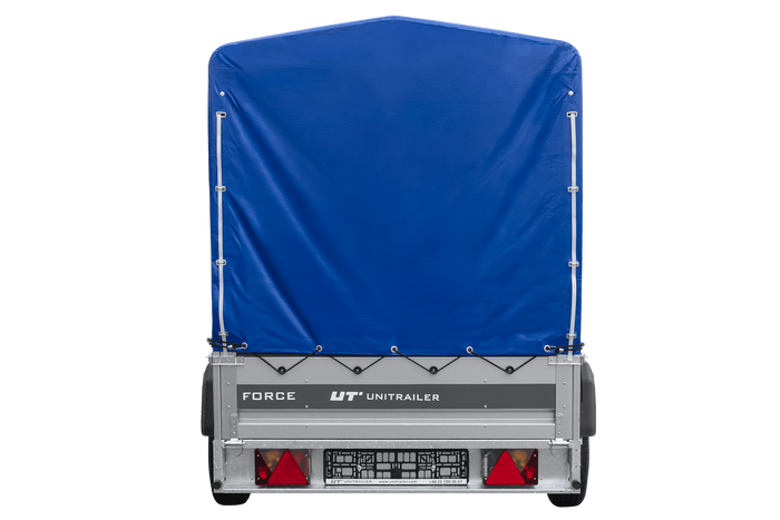 Remorque légère 230x125 UNITRAILER FORCE 230 KIPP avec châssis H-1100 et bâche bleue