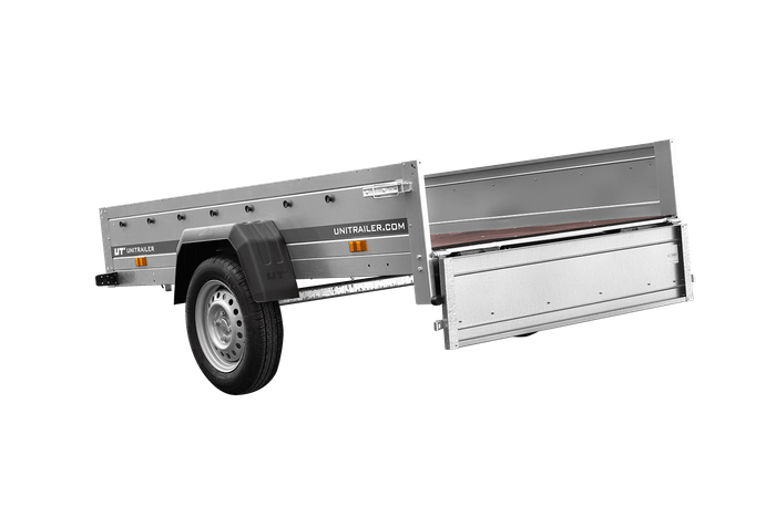 Remorque voiture simple essieu Unitrailer Garden Trailer 230 x 125 cm avec timon fixe 500/750 kg