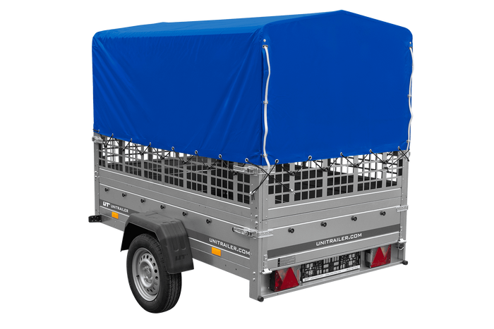 Remorque voiture 200x125 UNITRAILER GARDEN 201 KIPP avec ridelles grillagées, châssis H-800 et bâche grise